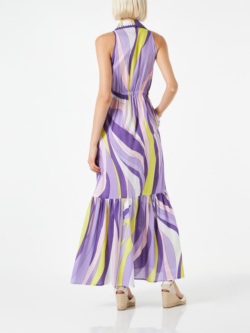 Woman halterneck dress with wave print