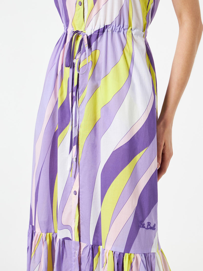 Woman halterneck dress with wave print