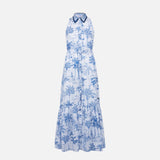 Woman halterneck dress with toile de jouy print