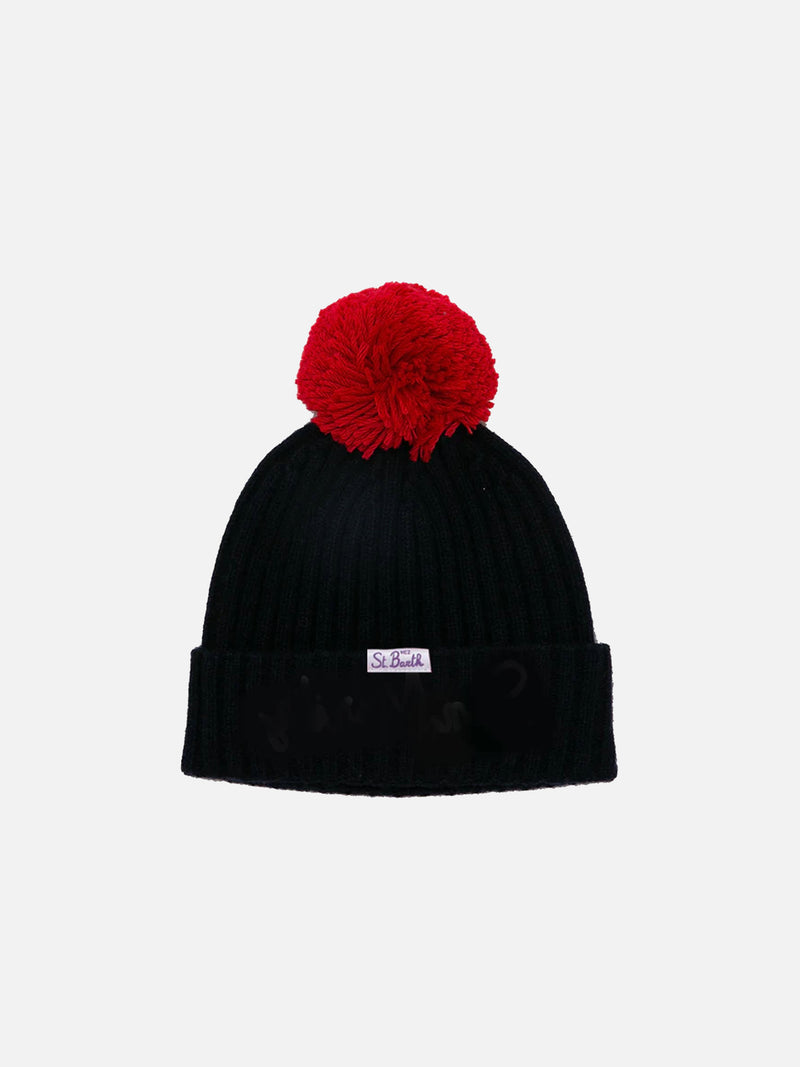 Cappello con pompon e ricamo Sun Moritz