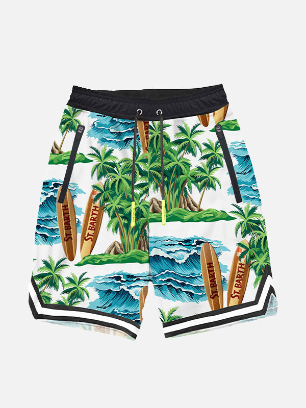 Hawaiian print boy swim shorts surf style