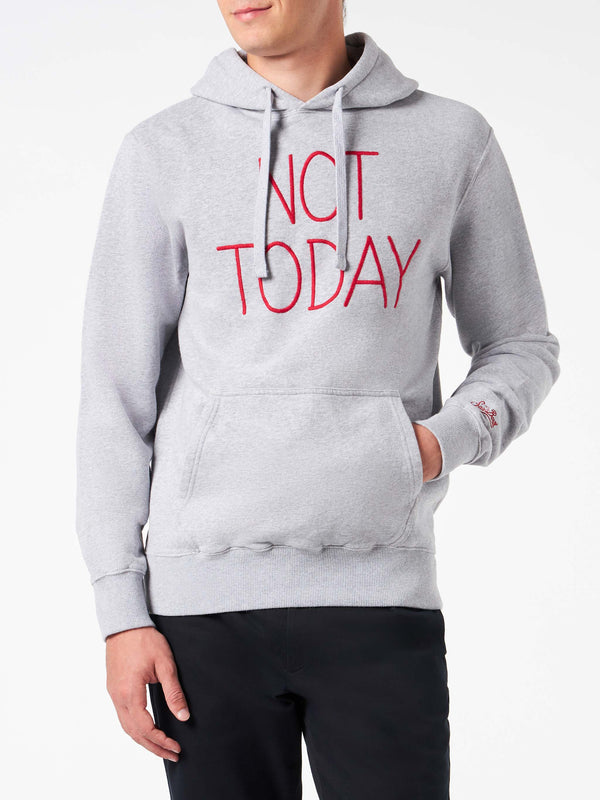 Grauer Kapuzenpullover für Herren mit „Not Today“-Stickerei