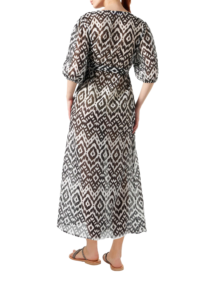 Langes Kleid Bliss aus Baumwolle und Seide mit Ikat-Print