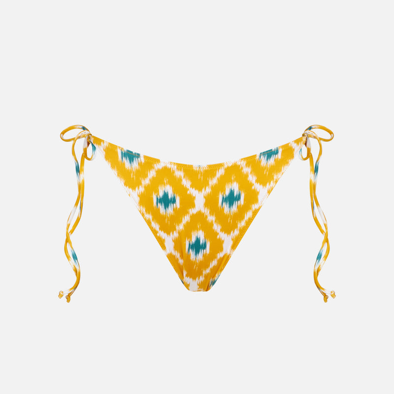 Woman cheeky swim briefs with ikat print