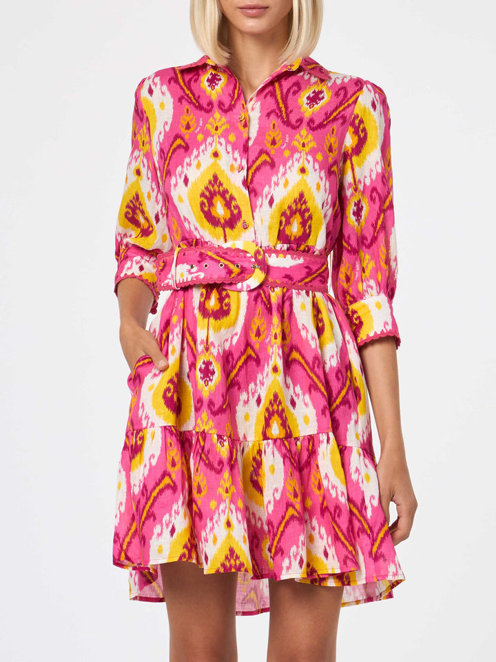 Woman linen short dress Daisi with ikat print - MC2 Saint Barth