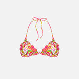 Woman triangle top swimsuit with ikat print