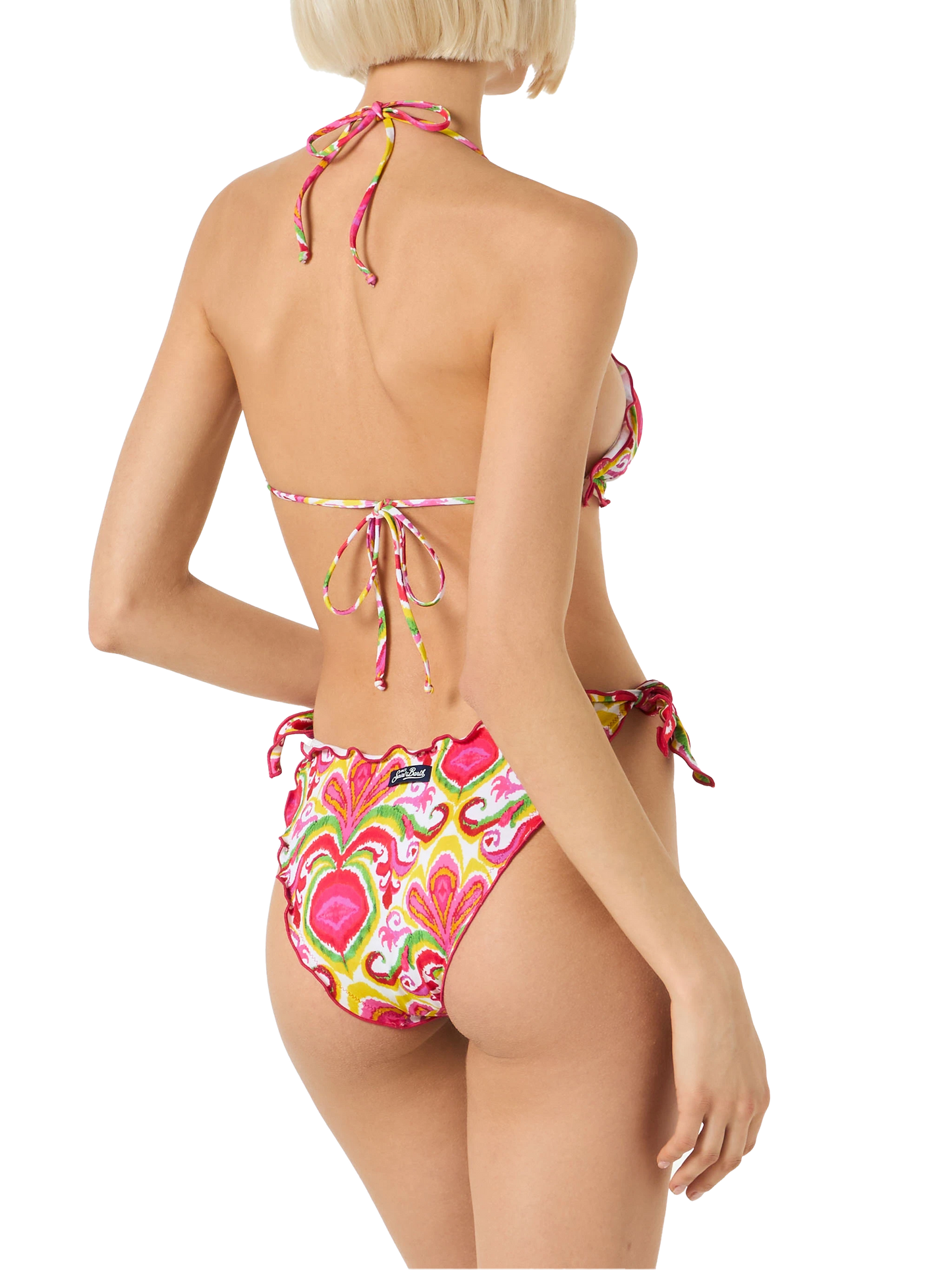 Woman triangle bikini with ikat print