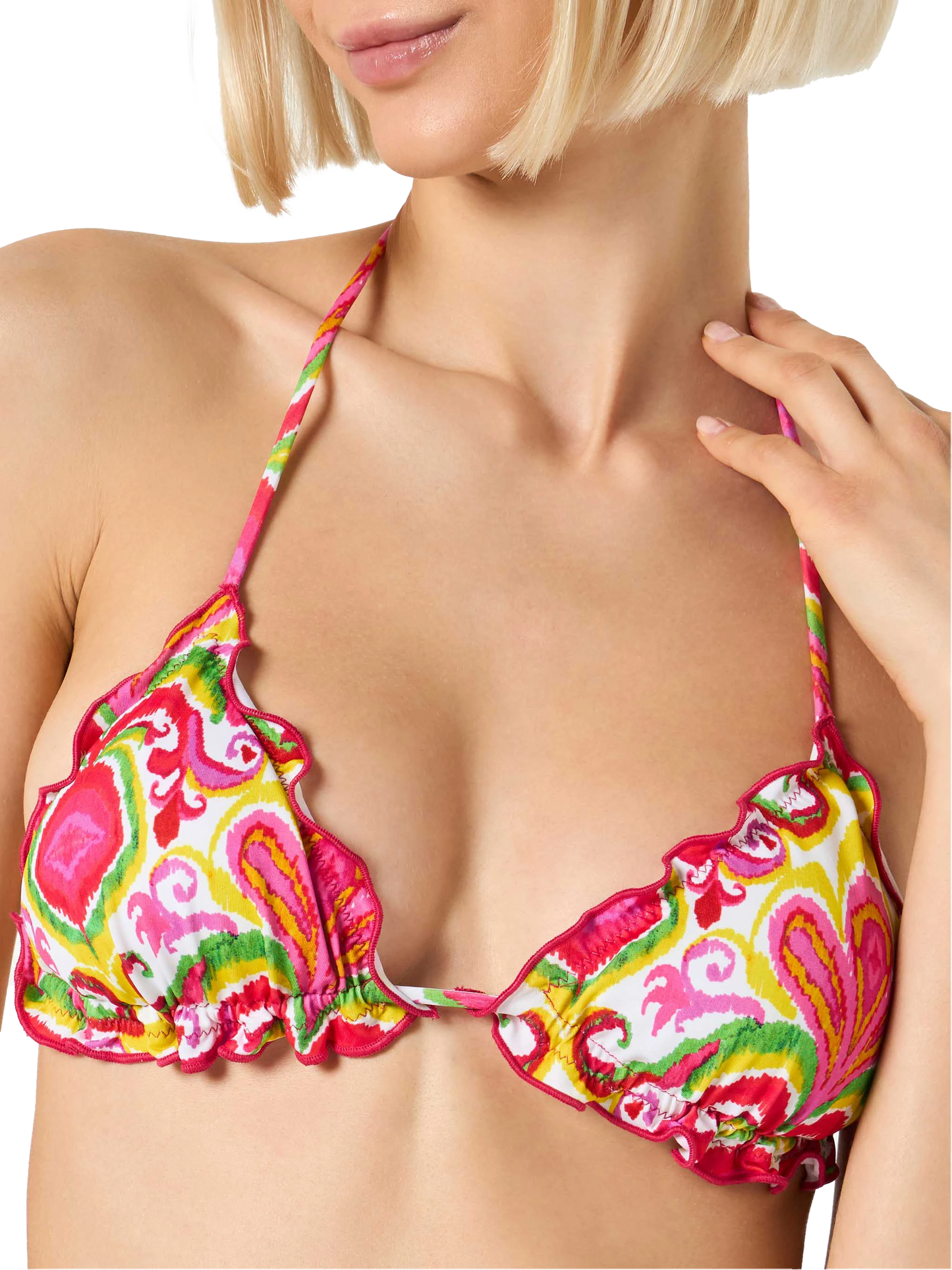 Woman triangle bikini with ikat print
