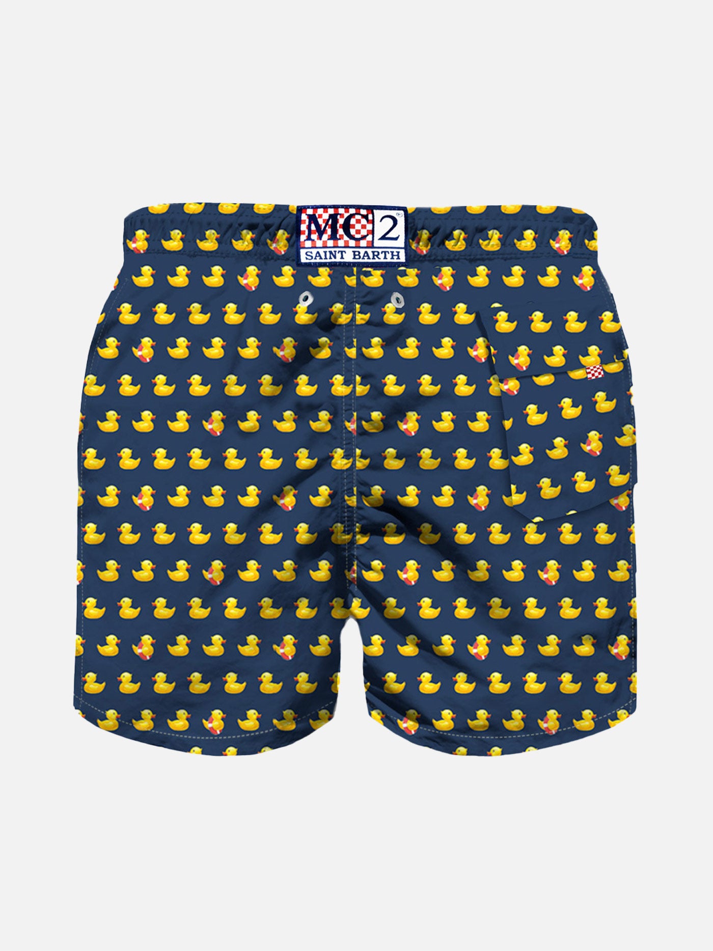 Boy light fabric swim shorts with ducky print