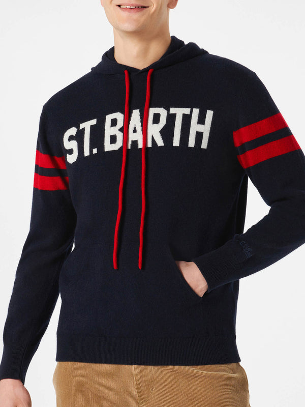 Knitted hoodie with St. Barth print