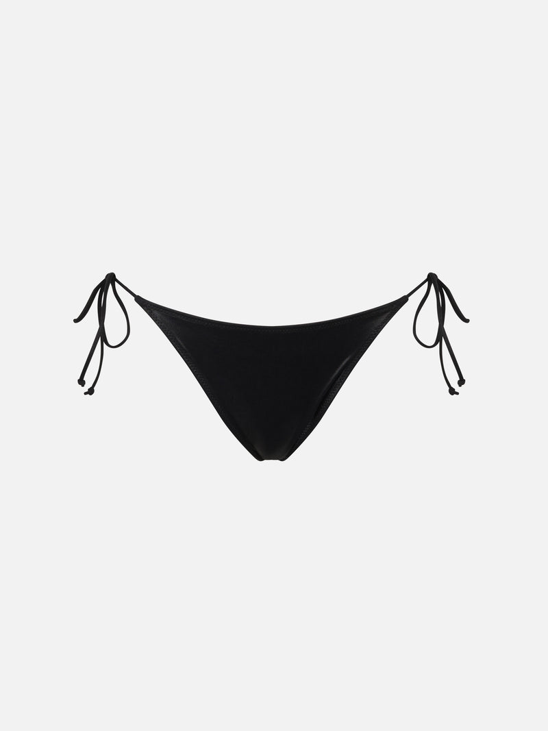 Woman lamina black swim briefs with side laces