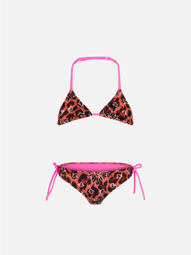 Girl triangle bikini with leo bandanna print