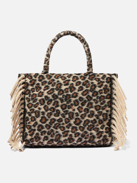 Vanity-Umhängetasche mit Animal-Print und Fransen