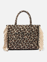 Borsa a spalla Vanity con stampa animalier e frange