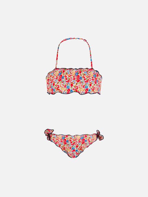 Girl bandeau bikini with multicolor flowers print - MC2 Saint Barth