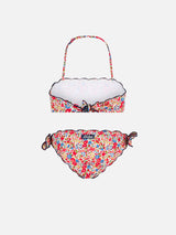 Girl bandeau bikini with multicolor flowers print