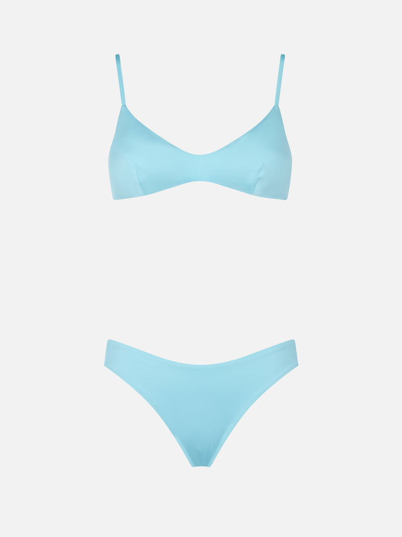 Woman light blue bralette bikini