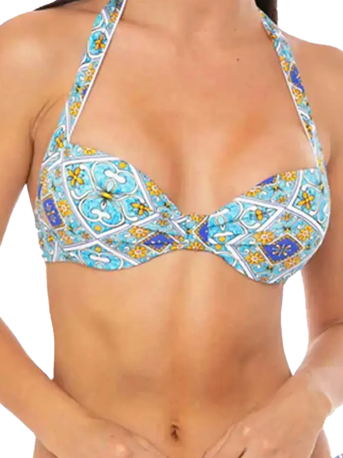 Hellblaues Bralette mit Majolika-Print