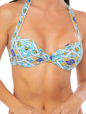 Hellblaues Bralette mit Majolika-Print