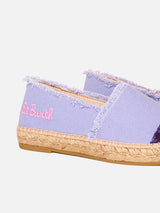 Espadrillas in tela lilla con ricami