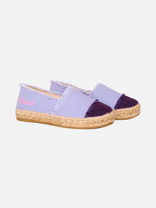 Espadrillas in tela lilla con ricami