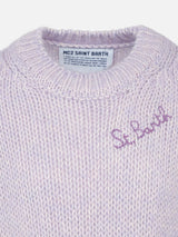 Girl crewneck lilac soft sweater with St. Barth embroidery