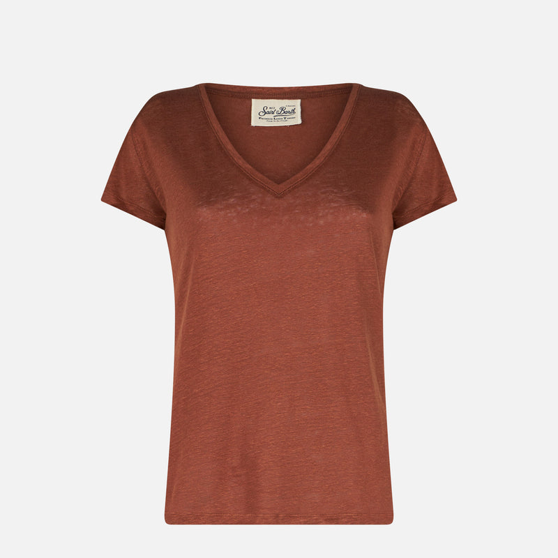 Woman brown linen t-shirt