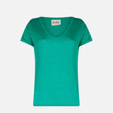 Grünes Damen-T-Shirt aus Leinen