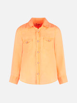 Camicia da bambino in lino arancione fluo