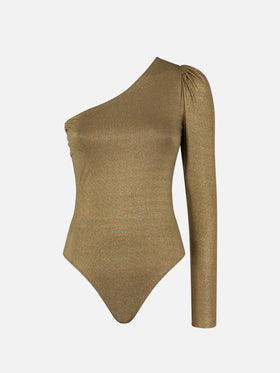 Knitted glitter gold one shoulder swimsuit / bodywear - MC2 Saint Barth