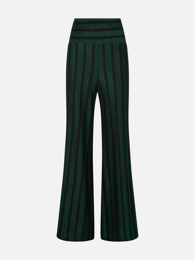 Black and green glitter striped palazzo pants