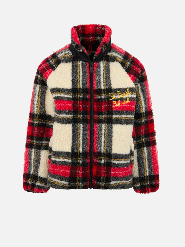 Girl sherpa jacket with tartan print