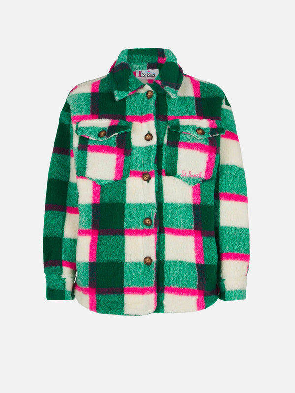 Girl sherpa overshirt with tartan print