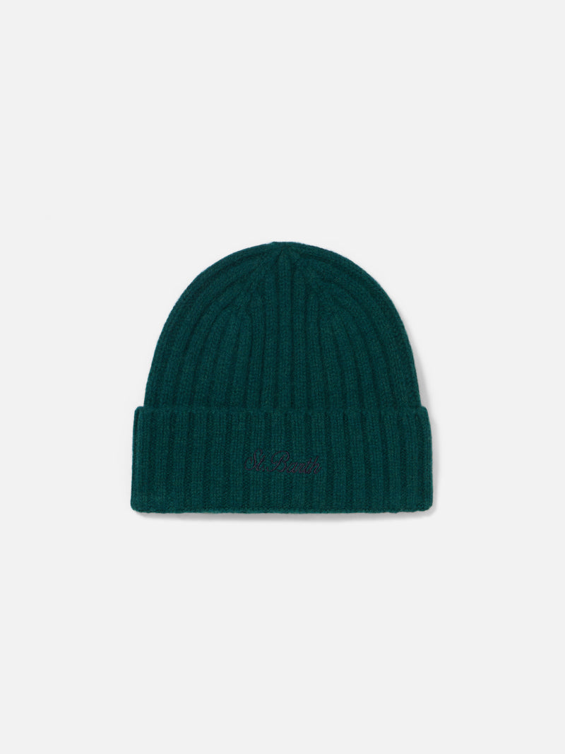 Man green cashmere blend hat Wengen with St. Barth embroidery