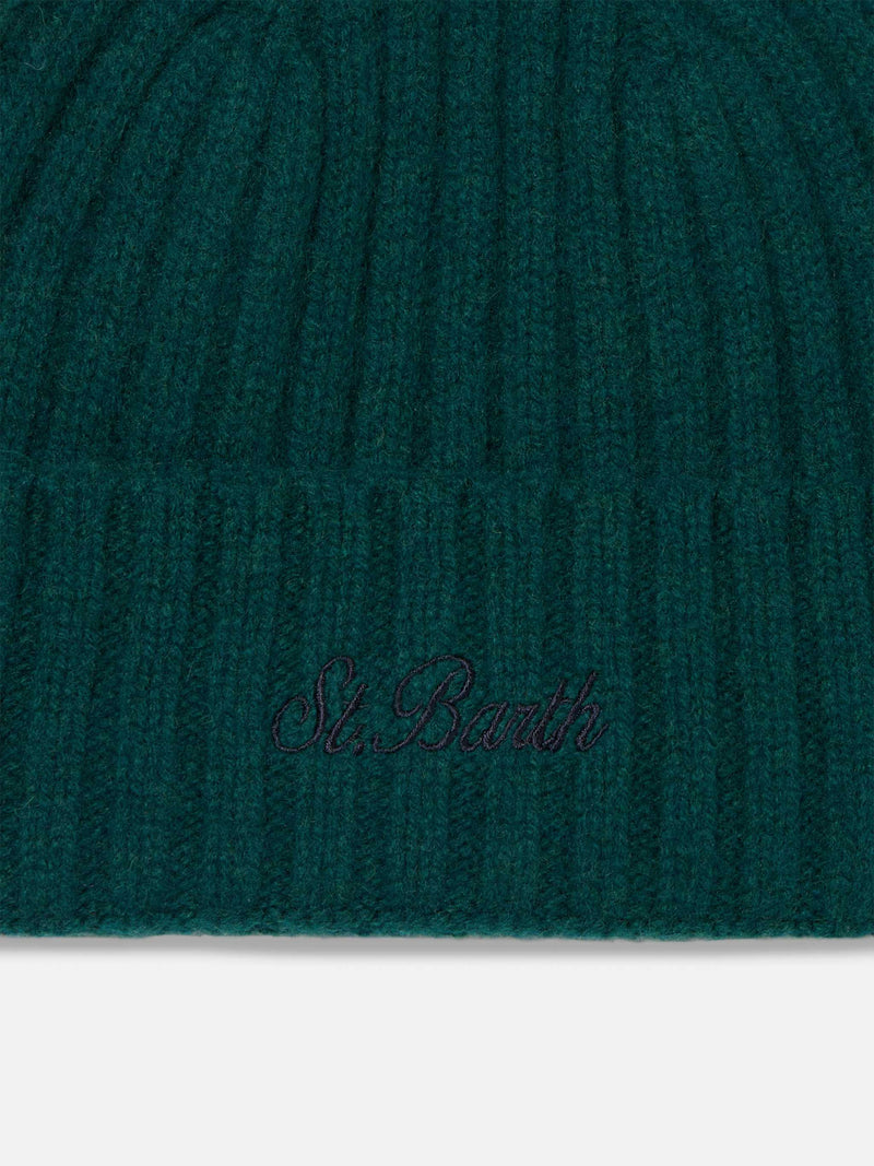 Man green cashmere blend hat Wengen with St. Barth embroidery