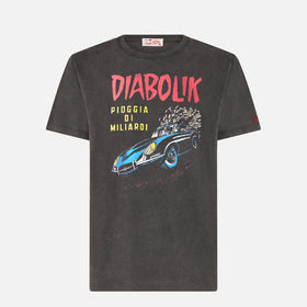 Man cotton vintage treatment t-shirt with Diabolik car and money printed | DIABOLIK SPECIAL EDITION