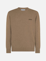 Maglione da uomo girocollo beige con ricamo St. Barth