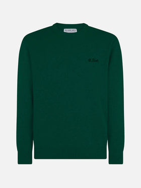 Man crewneck green sweater with St. Barth embroidery