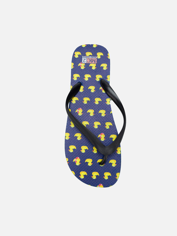 Man flip flops with ducky print