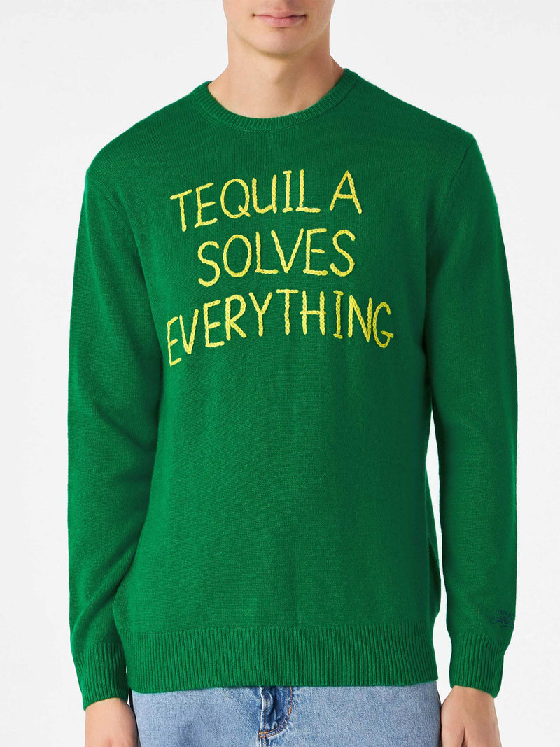 Maglia da uomo verde con ricamo Tequila solves everything