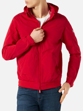 Red zipped midweight windbreaker