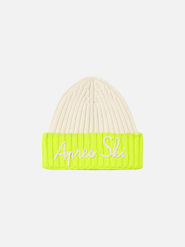 Man knit beanie with Apres ski embroidery