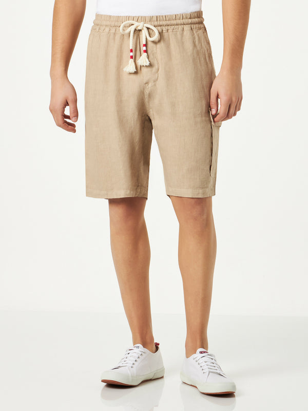 Beige Leinen-Bermudashorts für Herren