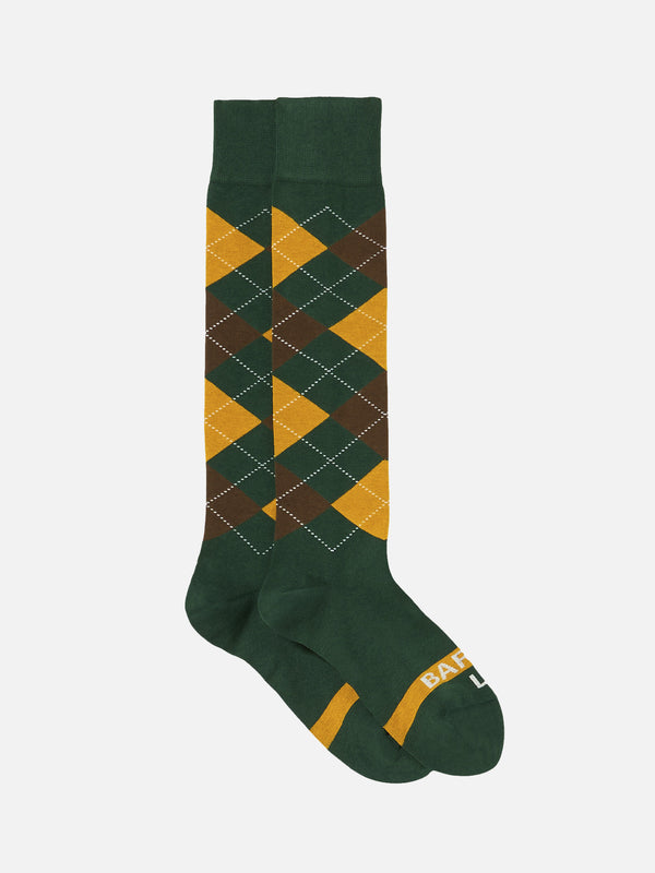 Lange Herrensocken mit grünem Argyle-Print