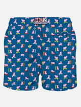 Man light fabric swim shorts with skater pigs print