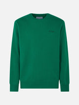 Maglione da uomo girocollo verde con ricamo St. Barth