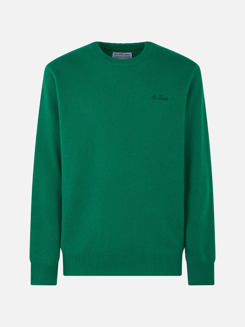 Maglione da uomo girocollo verde con ricamo St. Barth