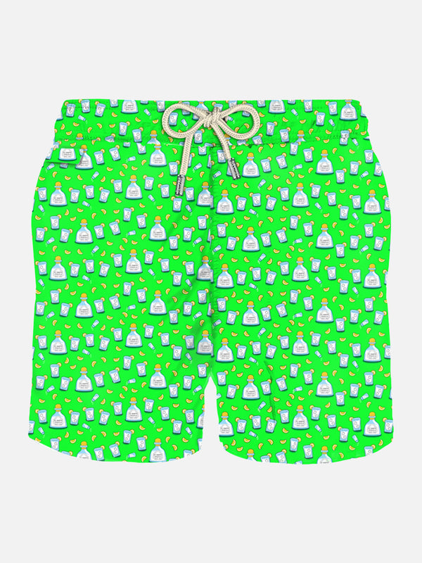 Man light fabric swim shorts with tequila print