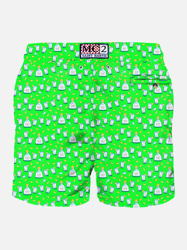 Man light fabric swim shorts with tequila print