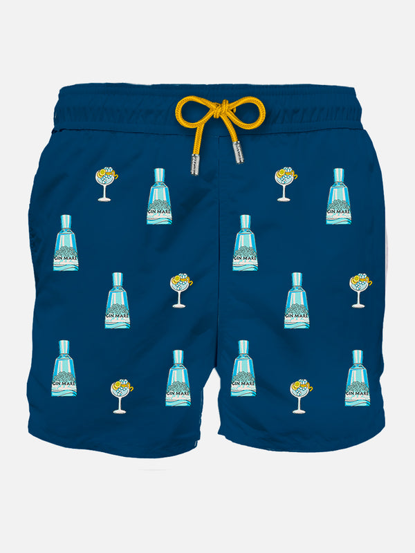 Man blue classic swim shorts with Gin Mare print |  GIN MARE SPECIAL EDITION